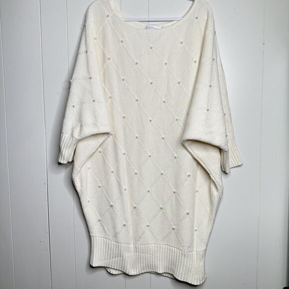 New York & Company Women's Plus Size XXL White Ivory Sweater Dress Pearl Accent - Picture 1 of 9